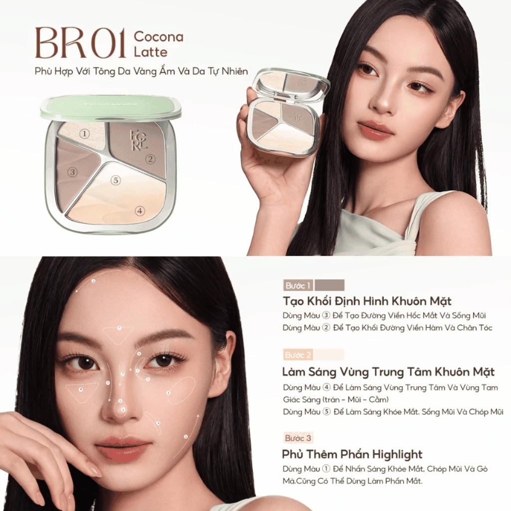Bảng Tạo Khối Và Bắt Sáng Focallure Đa Năng Lâu Trôi Color Highlighter Contour Palette F86