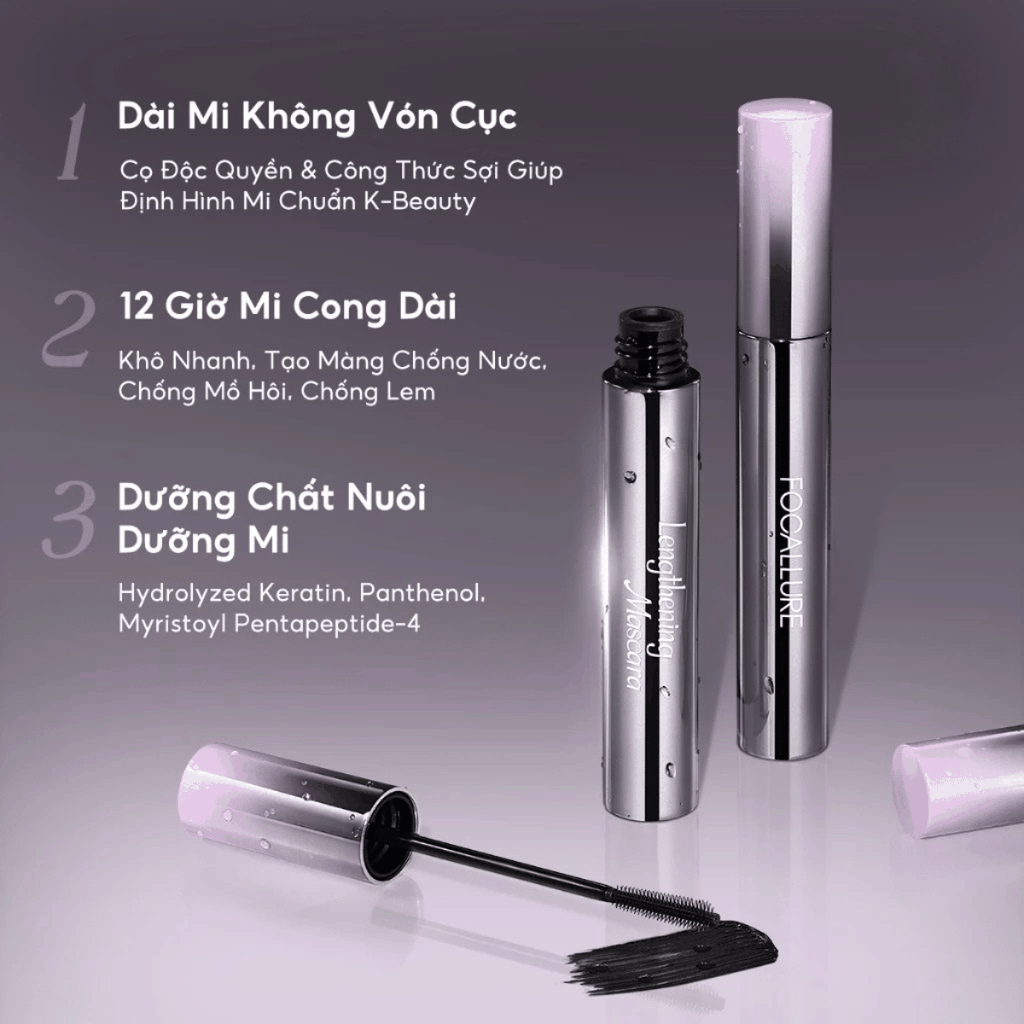 Mascara Focallure Cao Cấp Siêu Dài Cong Mi, Bền Lì Lengthening Lifting BK01 7,3g