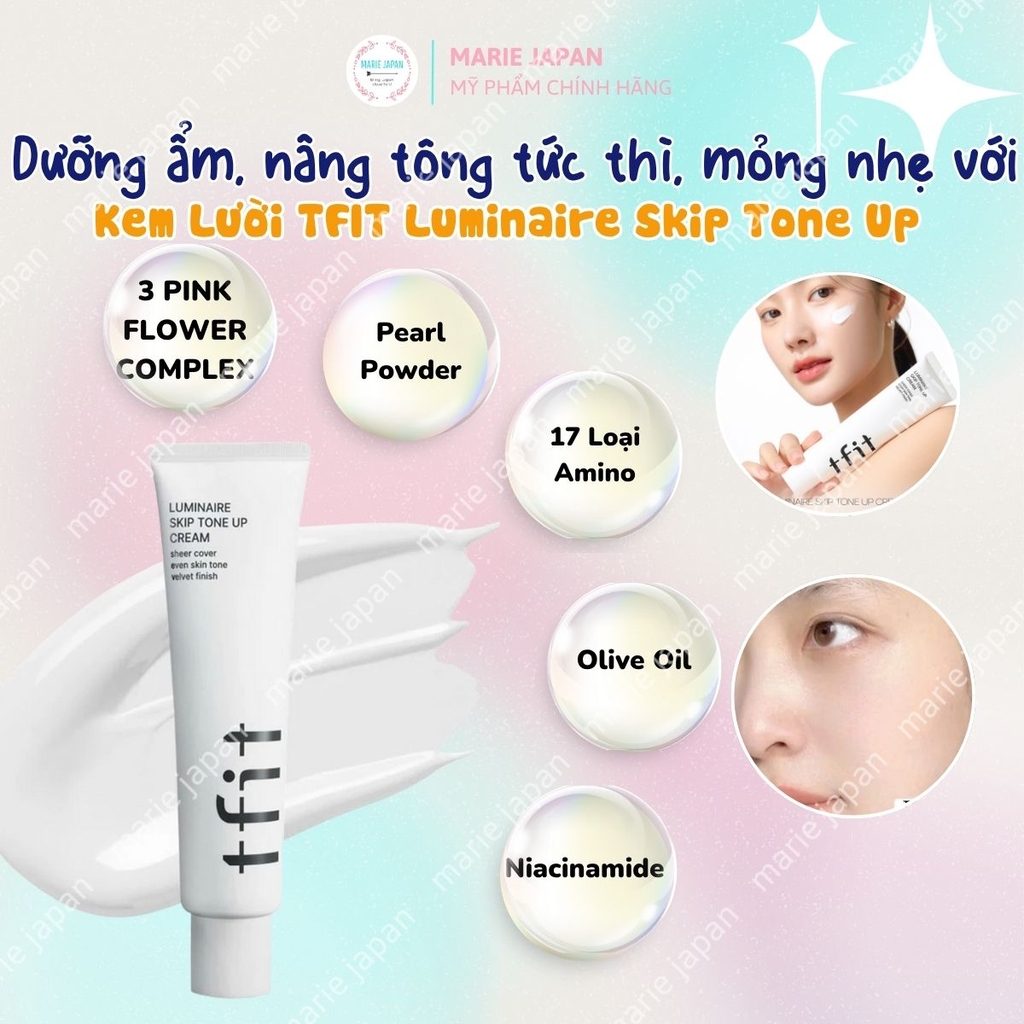 Kem Lười TFIT Luminaire Skip Tone Up Cream Dưỡng Sáng Nâng Tone Tự Nhiên Hàn Quốc Tuýp 100g - MUA 1 TẶNG 3