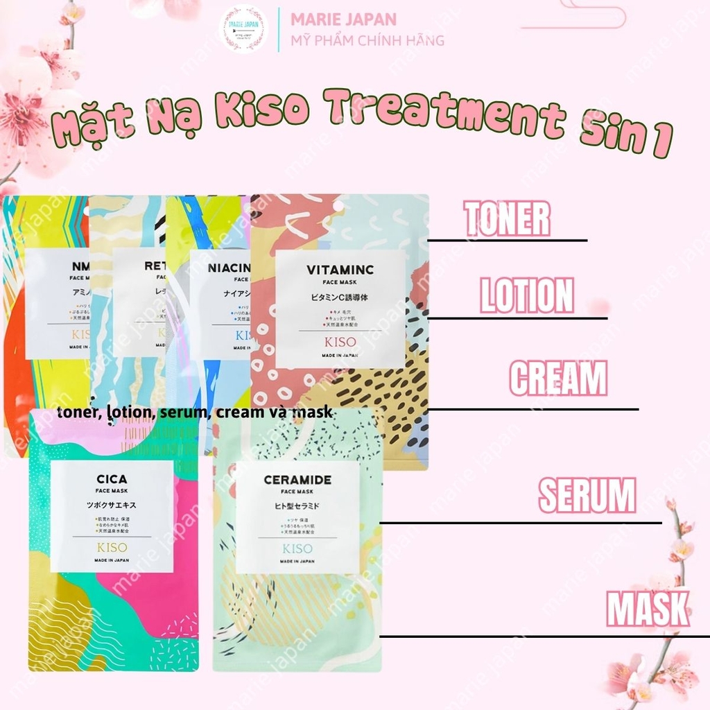 Mặt Nạ Kiso Treatment 5in1 Dưỡng Ẩm Sáng Da Mờ Thâm Căng Mịn Nhật Bản 1 Miếng Lẻ