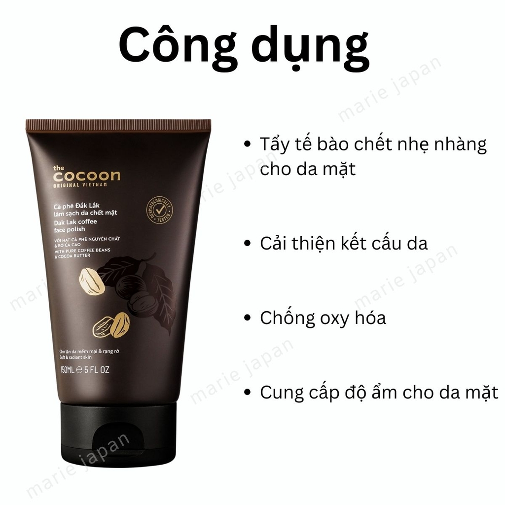 Combo Cocoon Tẩy TBC Body Cà Phê 200ml - Tẩy TBC Mặt Tuýp 150ml Cấp Ẩm Giúp Da Mềm Mịn