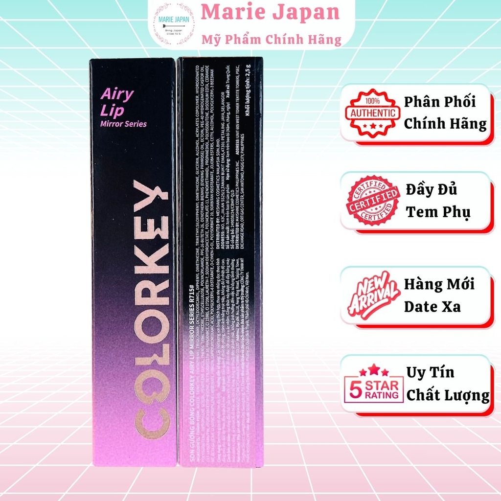 Son Gương Bóng Colorkey Môi Đầy Đặn Căng Bóng Quyến Rũ  Airy Lip Mirror Series 2.5g