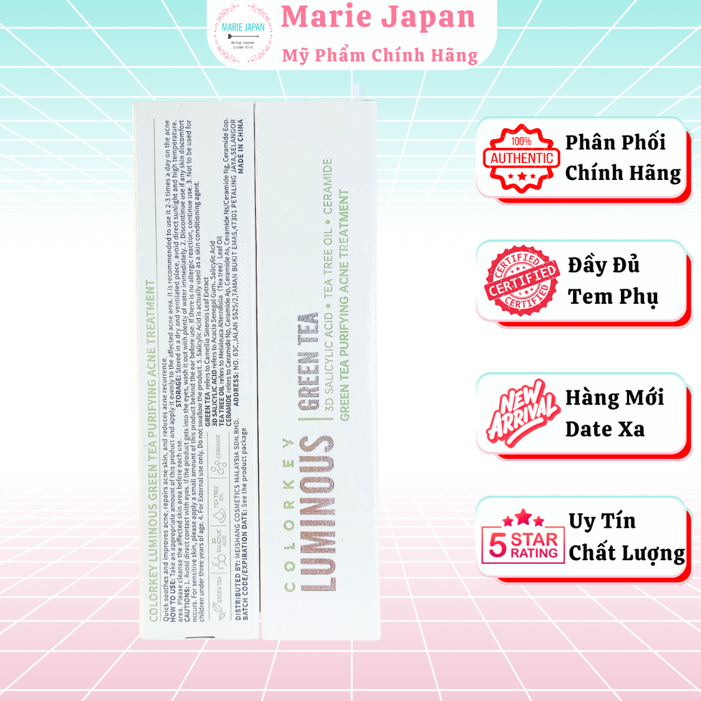 Chấm Mụn Colorkey Luminous Hỗ Trợ Giảm Mụn Mờ Thâm Dịu Da Green Tea Purifying Acne Treatment