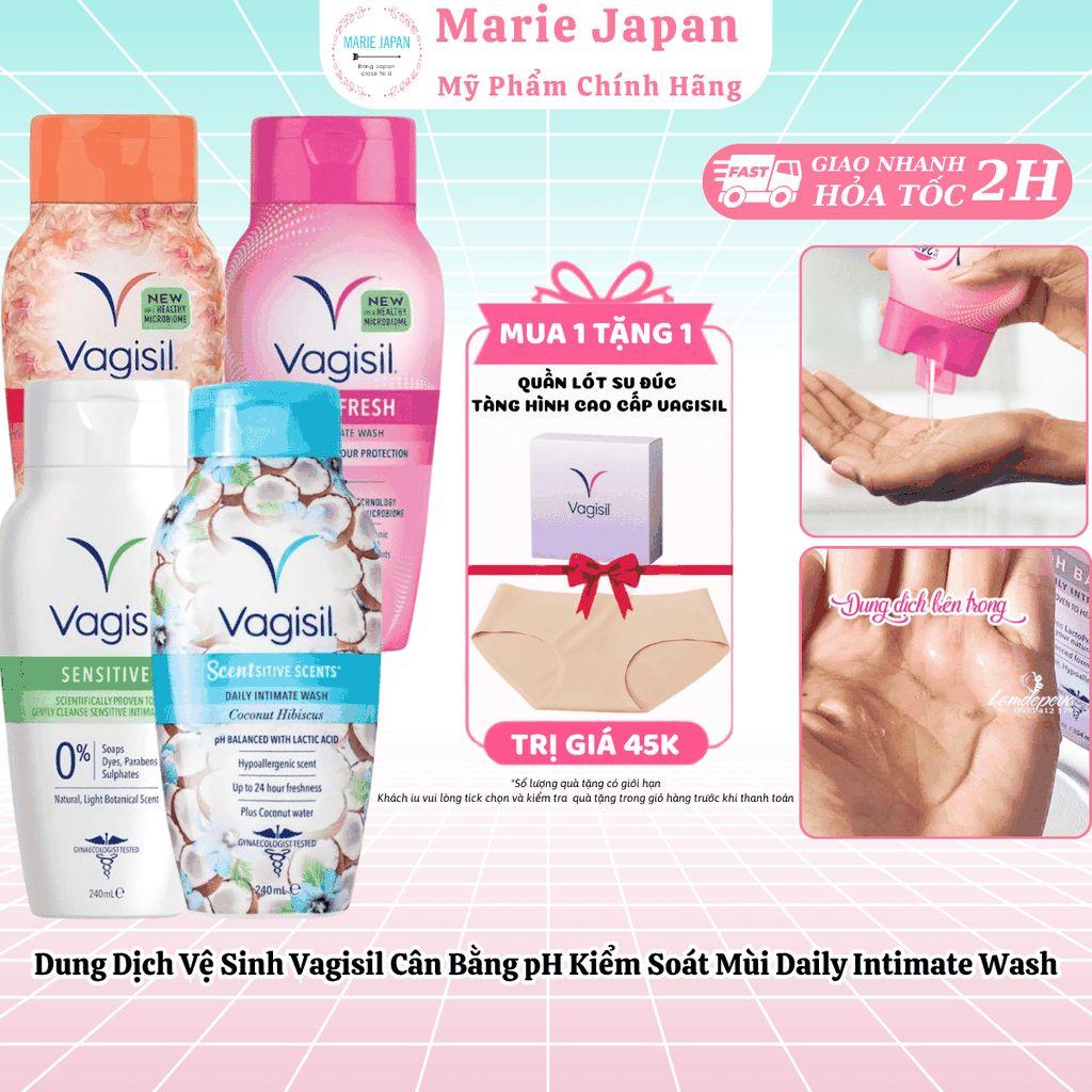 [MUA 1 TẶNG 1] [CHE TÊN] Dung Dịch Vệ Sinh Vagisil Cân Bằng pH Kiểm Soát Mùi Daily Intimate Wash TẶNG 1 QUẦN LÓT SU