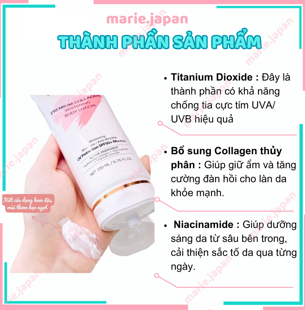 Dưỡng Thể Whisis Ban Ngày Premium Collagen Whitening UV SPF50 Tuýp 200ml