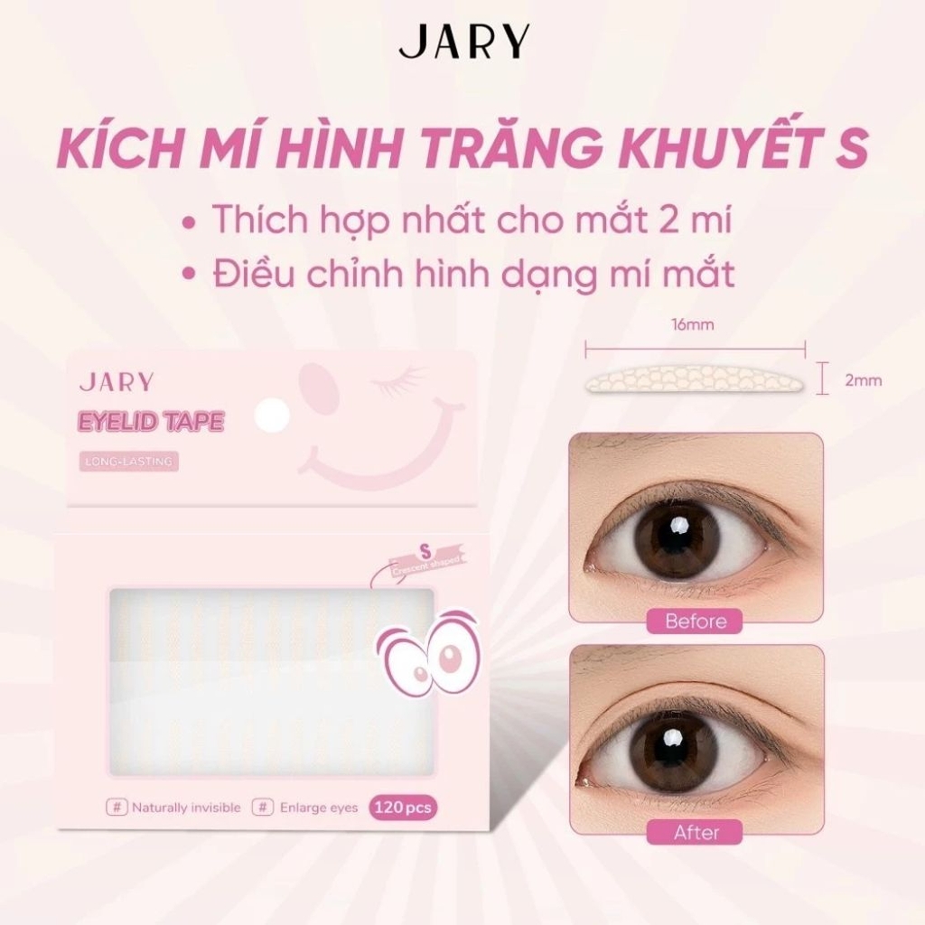 Miếng Dán Kích Mí JARY Eyelid Tape Tàng Hình Hack Mí Siêu Đẹp Chống Nước 120 Miếng