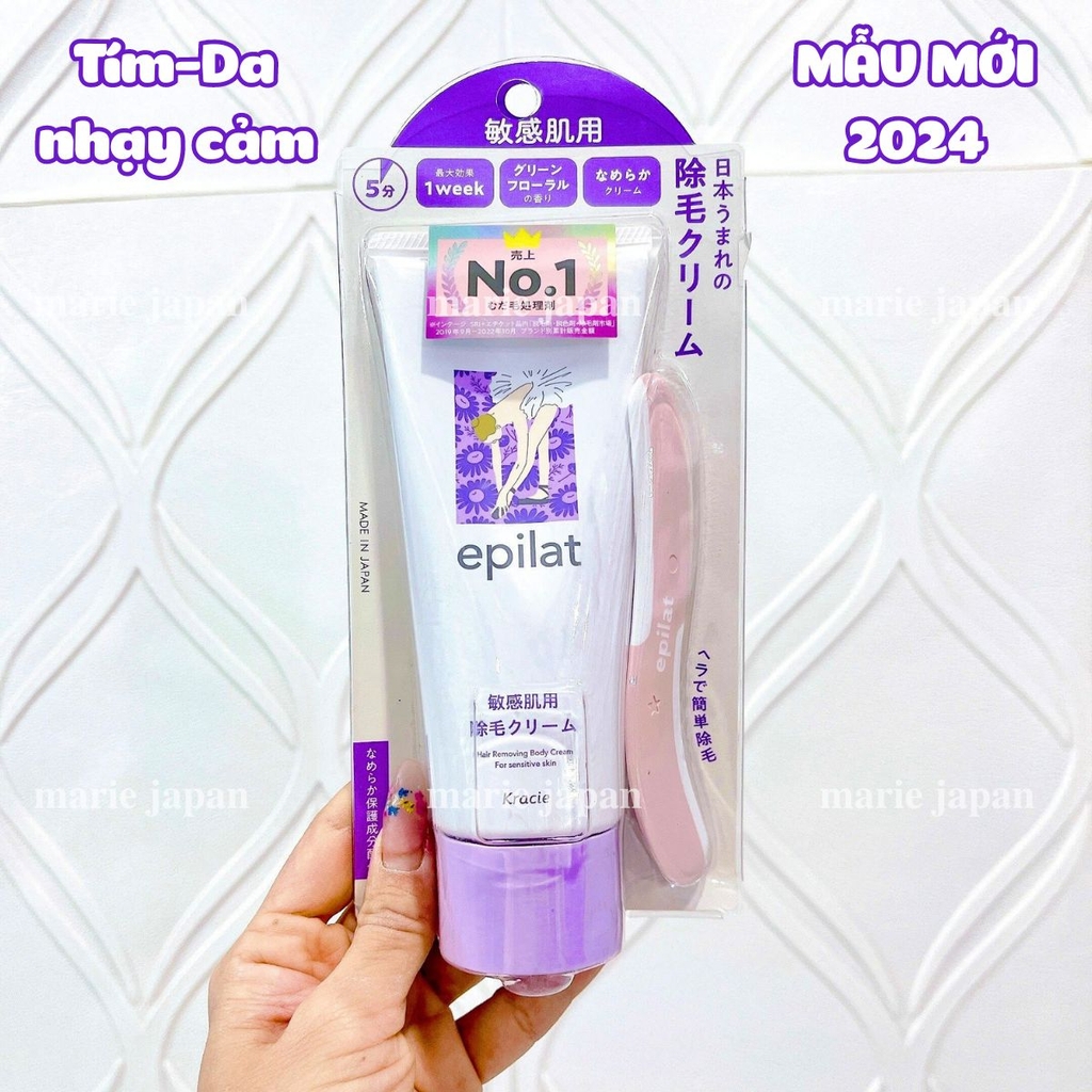 Kem Tẩy Lông Epilat Kracie Nhật Bản - TÍM DA NHẠY CẢM Tuýp 150g Kèm Dao Cạo
