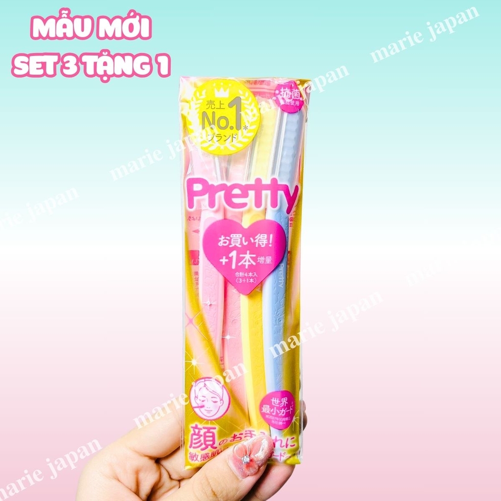 Set 3 Dao Cạo Lông Mày Kai Pretty Cao Cấp Lưỡi Thép Không Gỉ Nhật Bản - MẪU MỚI SET 3 TẶNG 1