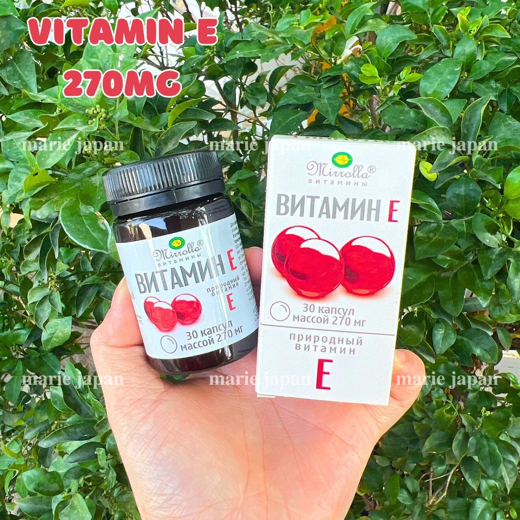 Viên Uống Bổ Sung Vitamin E Đỏ Đẹp Da Ngăn Lão Hóa 270mg Mirrolla Nga Hộp 30 Viên