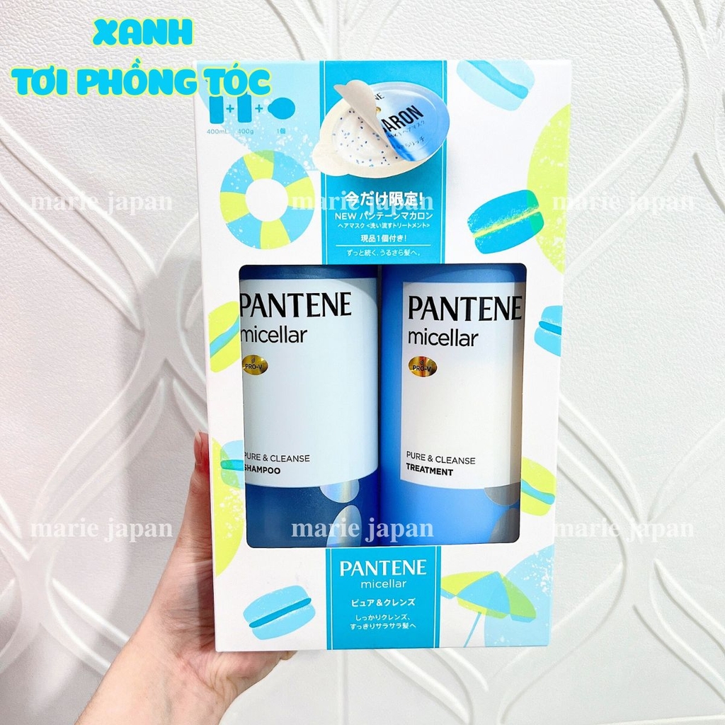 Set Gội Xả Pantene Micellar Phục Hồi Hư Tổn Siêu Bồng Bềnh Chai 400ml*2 - Tặng Kèm Ủ Tóc Macaron 12ml Nhật Bản