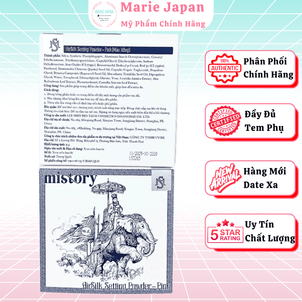 [MUA 1 TẶNG 1] Phấn Phủ Bột Lụa Mistory Mỏng Mịn, Hạn Chế Mốc Nền, Kiểm Soát Dầu 9g-TẶNG MÁ HỒNG MISTORY