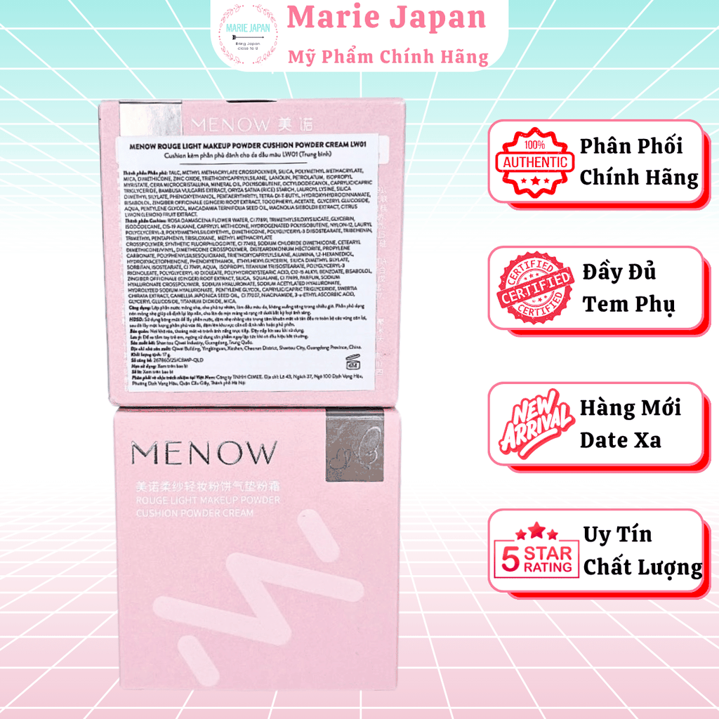 [MUA 1 TẶNG 1] Cushion + Phấn Phủ 2in1 Menow Mịn Lì Che Phủ Rouge Light Makeup Cushion Powder Cream TẶNG BẢNG PHẤN 4 Ô