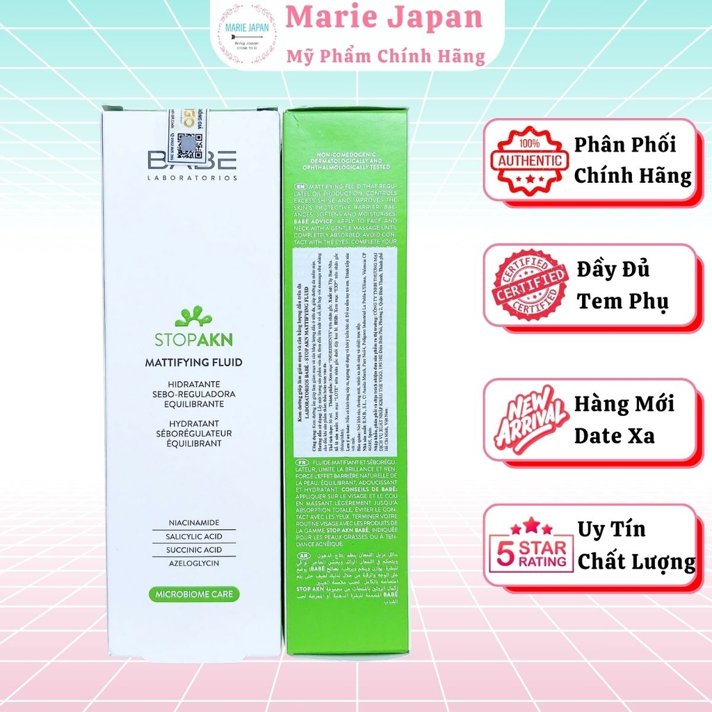 Kem Dưỡng Babe Stop AKN Mattifying Moisturiser Dưỡng Ẩm Kiềm Dầu Phục Hồi Da Giảm Mụn 50ml