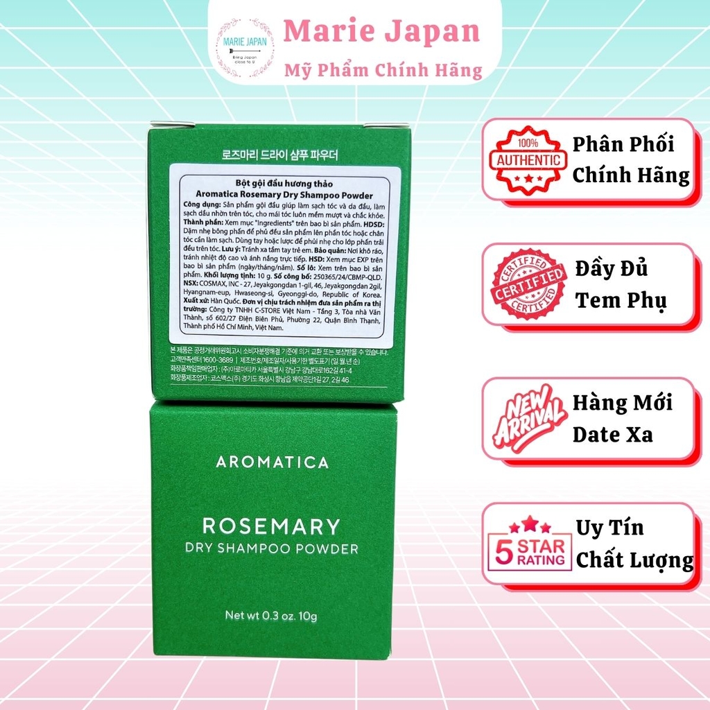 Dầu Gội Khô Aromatica Rosemary Dry Shampoo Hút Nhờn Làm Sạch Tóc Thơm Mát Hàn Quốc Hộp 10g