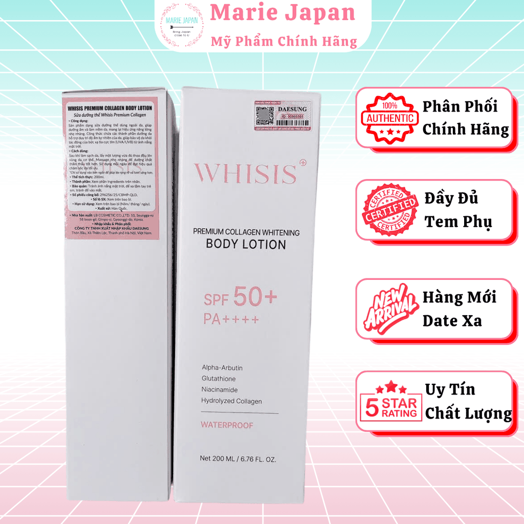 Dưỡng Thể Whisis Ban Ngày Premium Collagen Whitening UV SPF50 Tuýp 200ml
