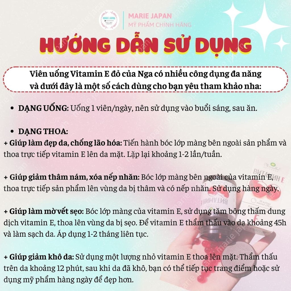 Viên Uống Bổ Sung Vitamin E Đỏ Đẹp Da Ngăn Lão Hóa 270mg Mirrolla Nga Hộp 30 Viên