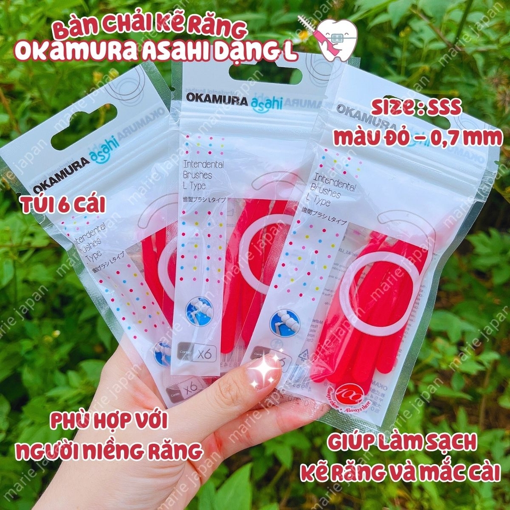 Bàn Chải Kẽ Răng Okamura Asahi Dạng L Dành Cho Người Niềng Răng Nhật Bản - Túi 6 Cái