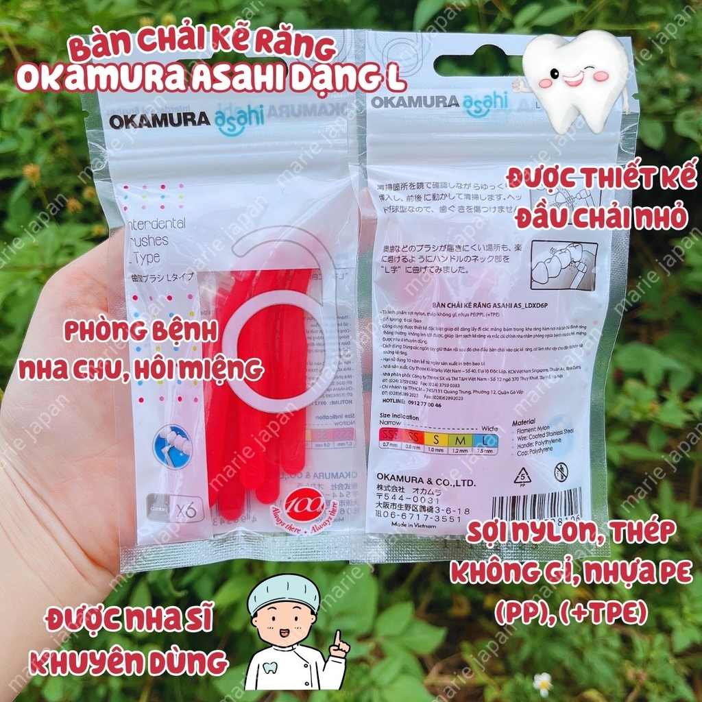 Bàn Chải Kẽ Răng Okamura Asahi Dạng L Dành Cho Người Niềng Răng Nhật Bản - Túi 6 Cái