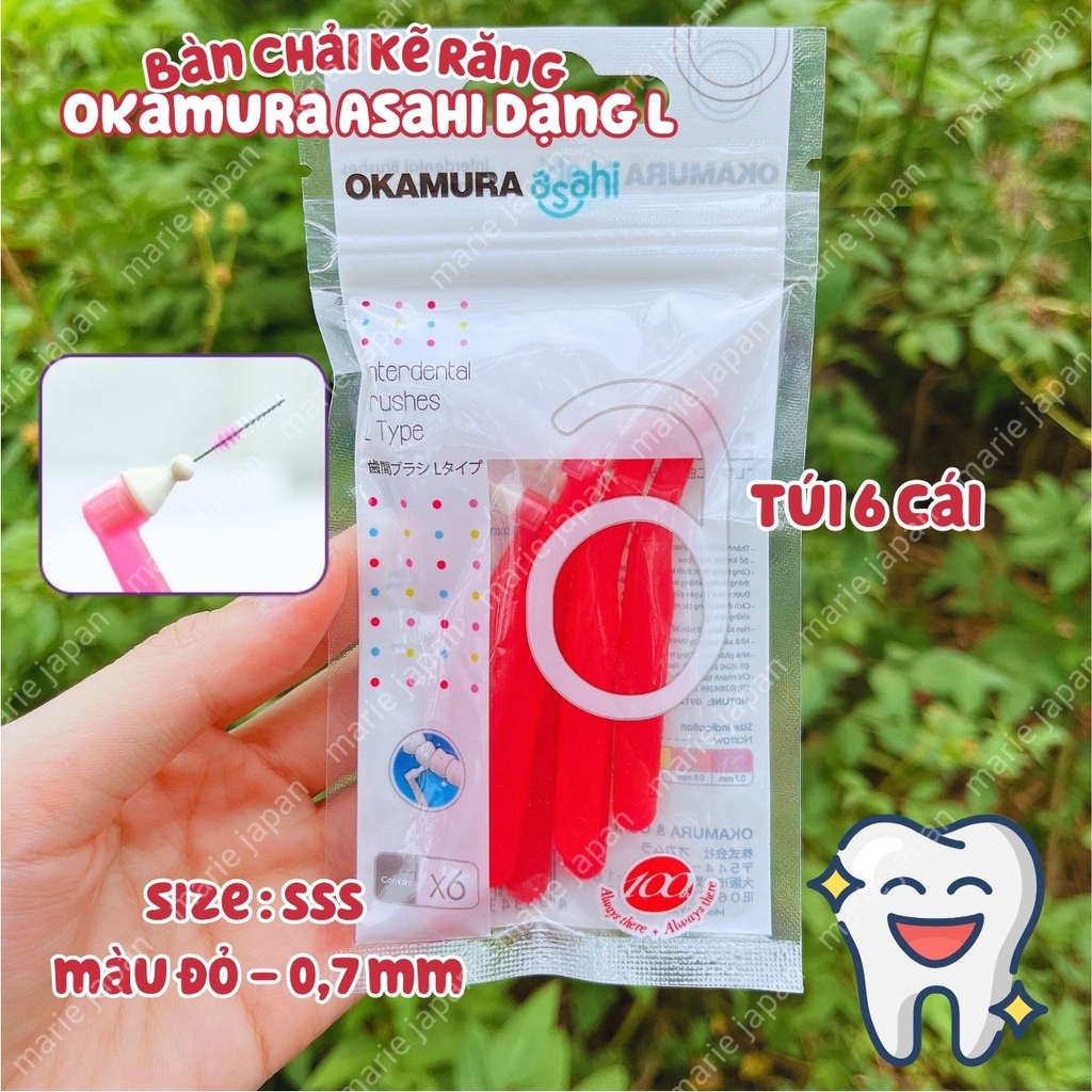 Bàn Chải Kẽ Răng Okamura Asahi Dạng L Dành Cho Người Niềng Răng Nhật Bản - Túi 6 Cái