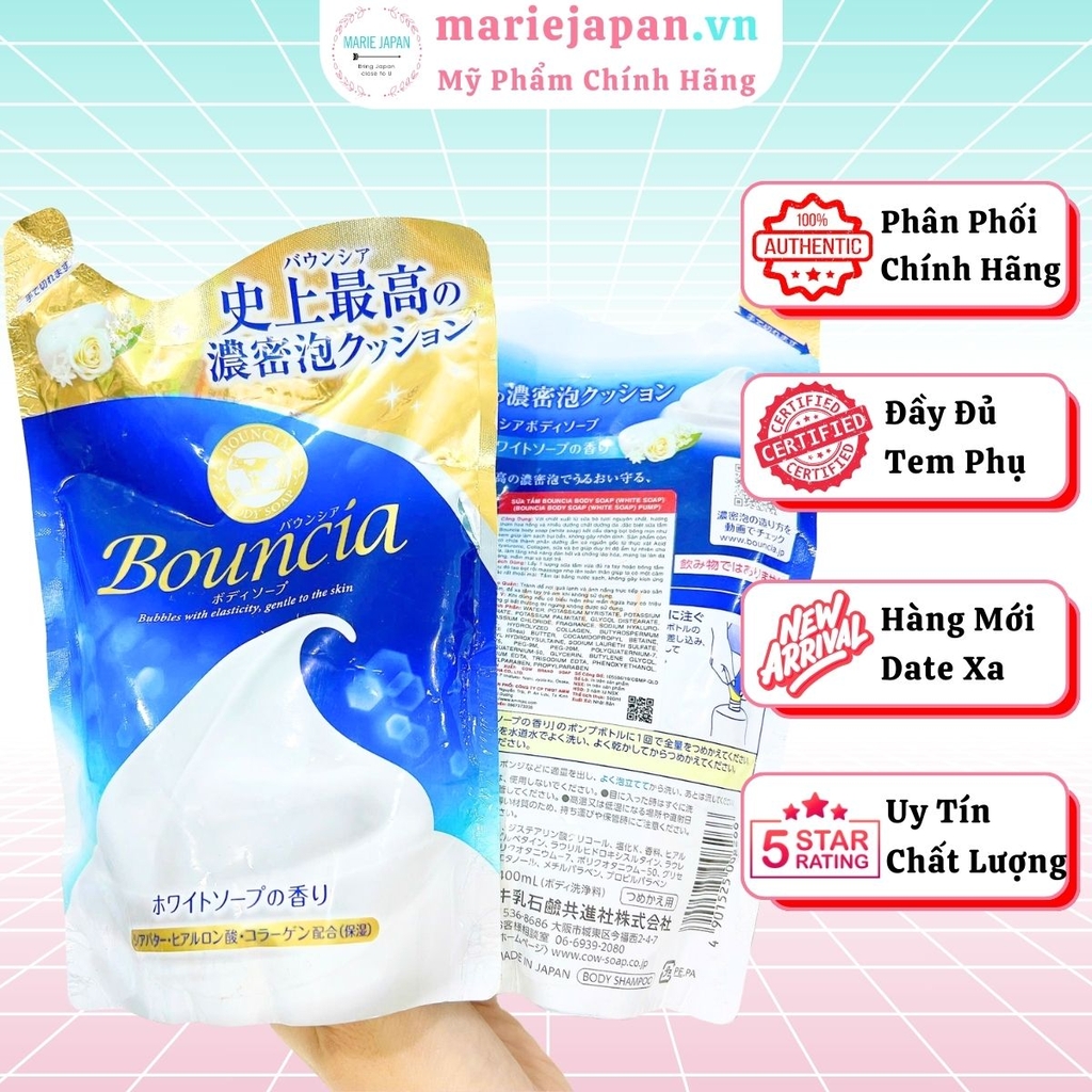 Sữa Tắm Bouncia Dưỡng Ẩm Trắng Da Chiết Xuất Từ Sữa Bò Nhật Bản