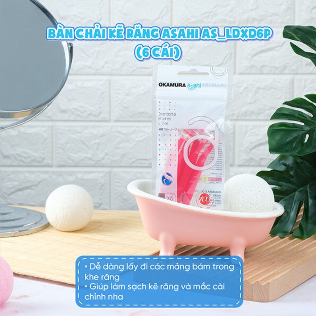 Bàn Chải Kẽ Răng Okamura Asahi Dạng L Dành Cho Người Niềng Răng Nhật Bản - Túi 6 Cái