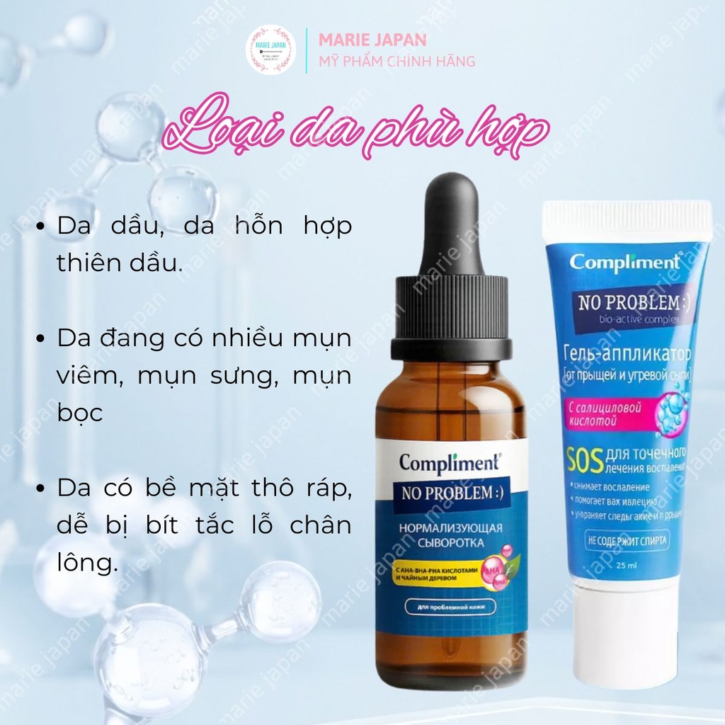 Combo 2 Món 1 Gel Chấm Mụn Compliment Đỏ SOS 25ml + 1 Serum Compliment Vàng- AHA TEATREE  27ml Giảm Mụn Mờ Thâm Nga