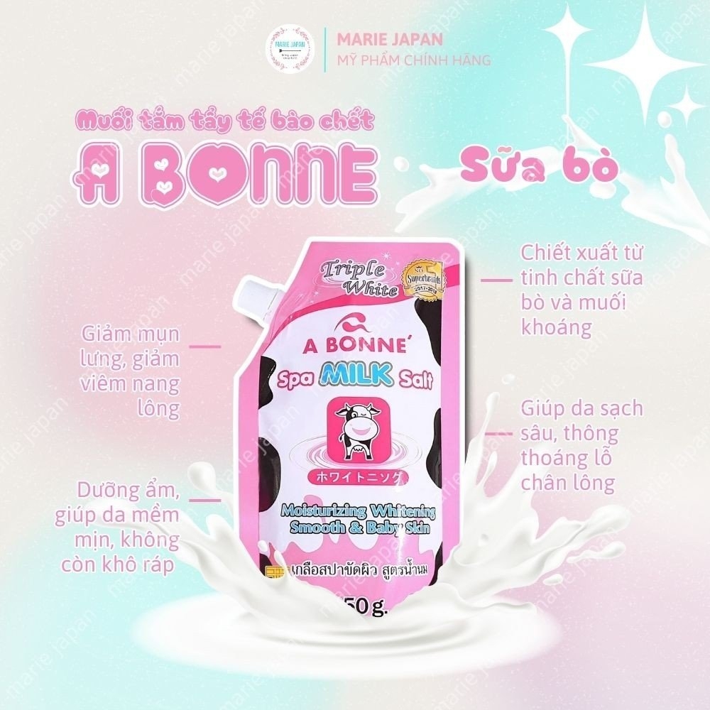 Muối Tắm Sữa Bò A Bonne Tẩy Tế Bào Chết Trắng Da Spa Milk Salt Túi 350gr