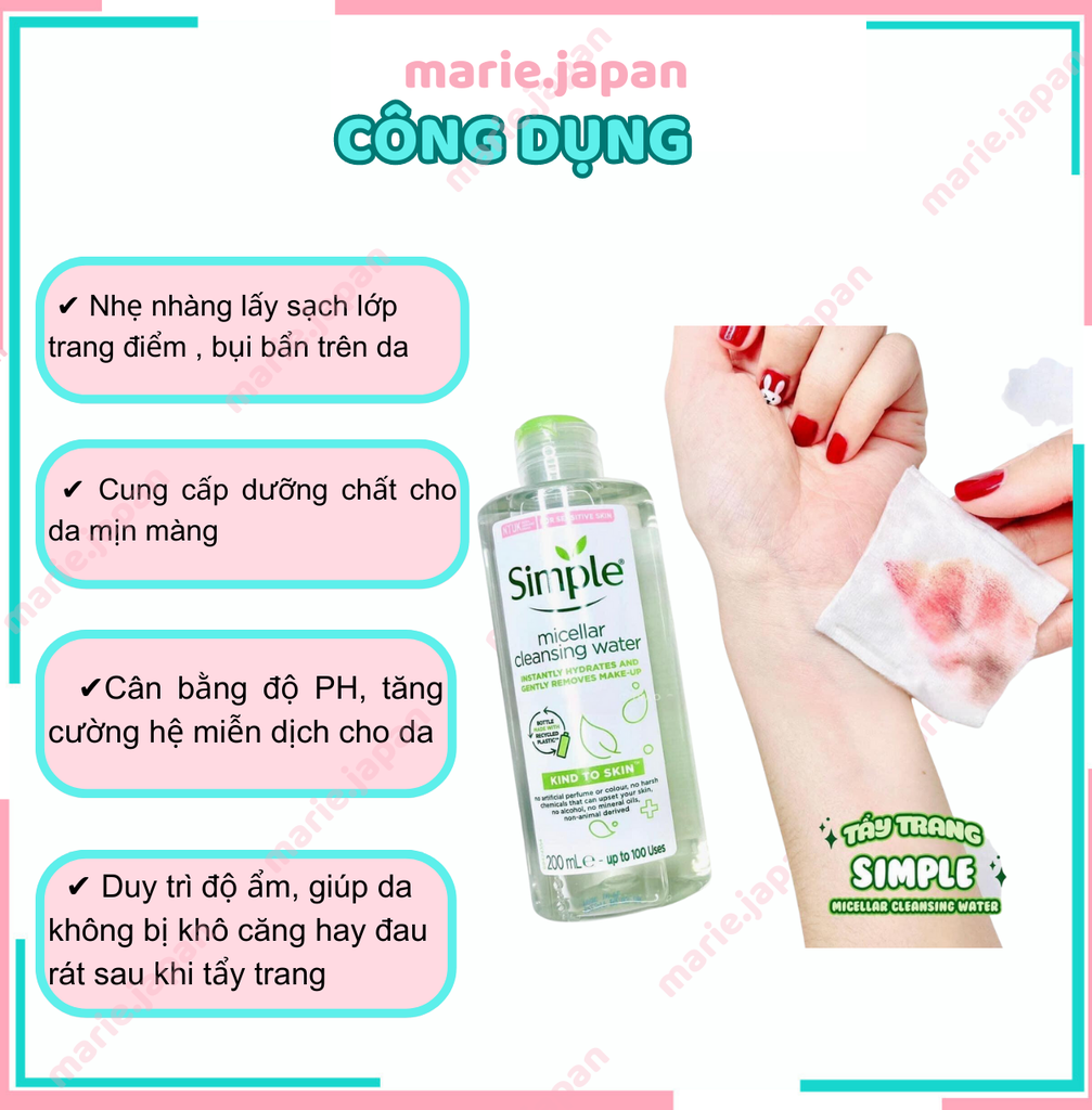 Nước Tẩy Trang Simple Micellar Cleansing Water Chai 200ml
