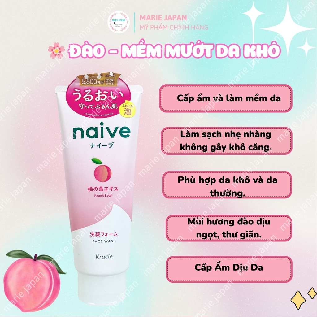Sữa Rửa Mặt Kracie Làm Sạch Dịu Nhẹ Dưỡng Ẩm Mịn Da Naive Foaming Face Wash Nhật Bản Tuýp 130g
