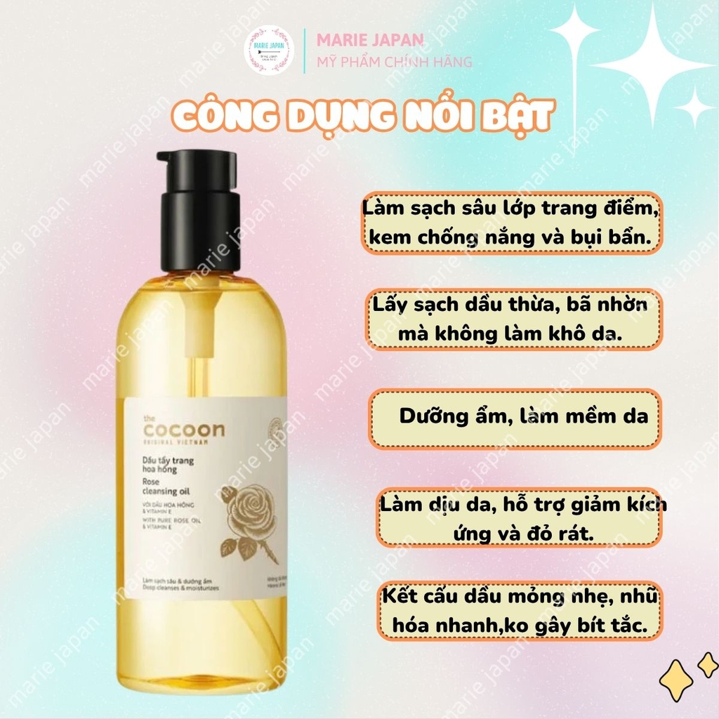 Dầu Tẩy Trang Hoa Hồng Cocoon Rose Cleansing Oil Sạch Sâu Dưỡng Ẩm Dịu Nhẹ 310ml