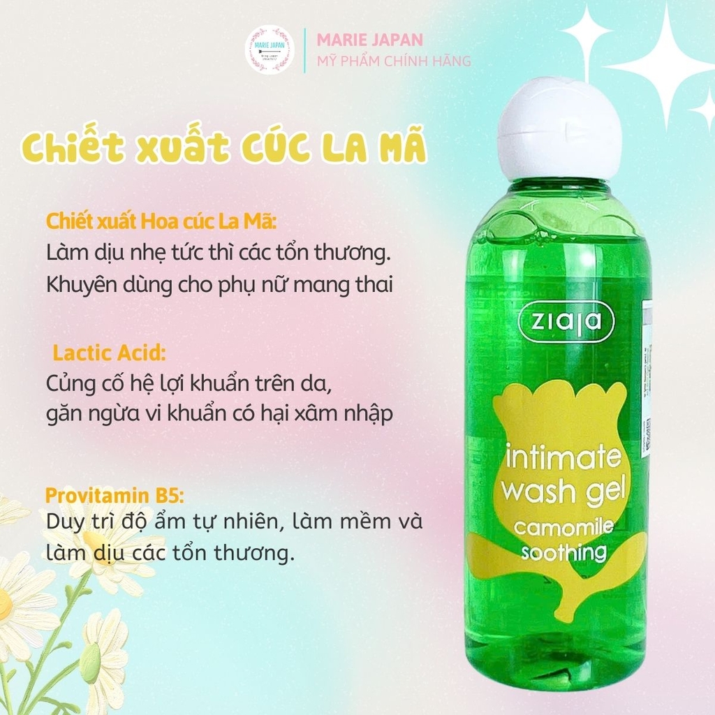 Dung Dịch Vệ Sinh Intimate ZIAJA Wash Gel Dưỡng Ẩm Khử Mùi Cân Bằng PH Chai 200ml