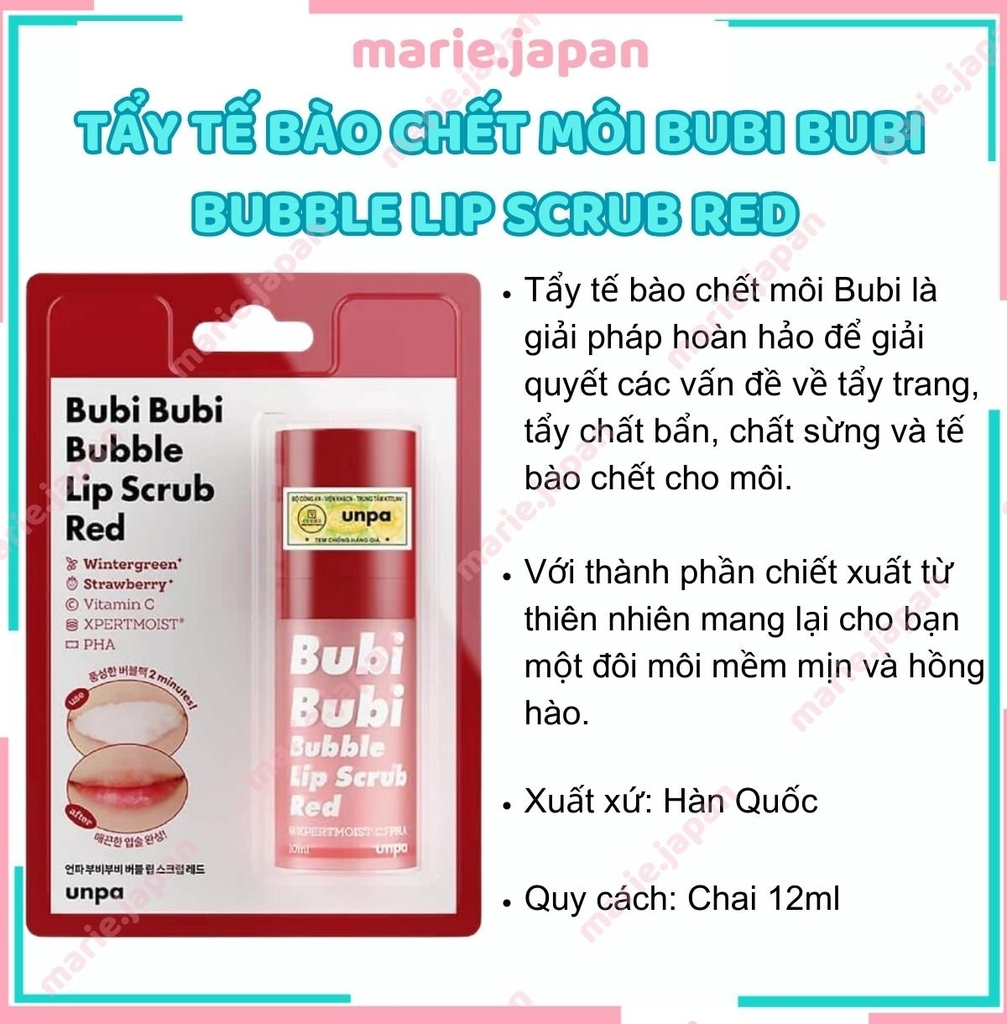 Tẩy TBC Môi Unpa Bubi Bubi Bubble Lip Scrub 10ml