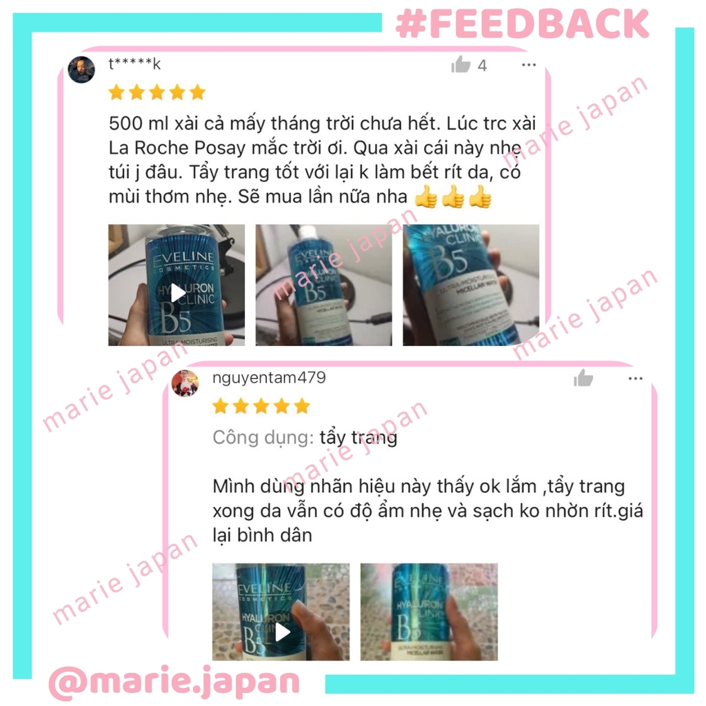 Nước Tẩy Trang Eveline Hyaluron Clinic B5 Chai 500ml