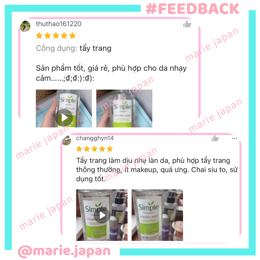 Nước Tẩy Trang Simple Micellar Cleansing Water Chai 200ml