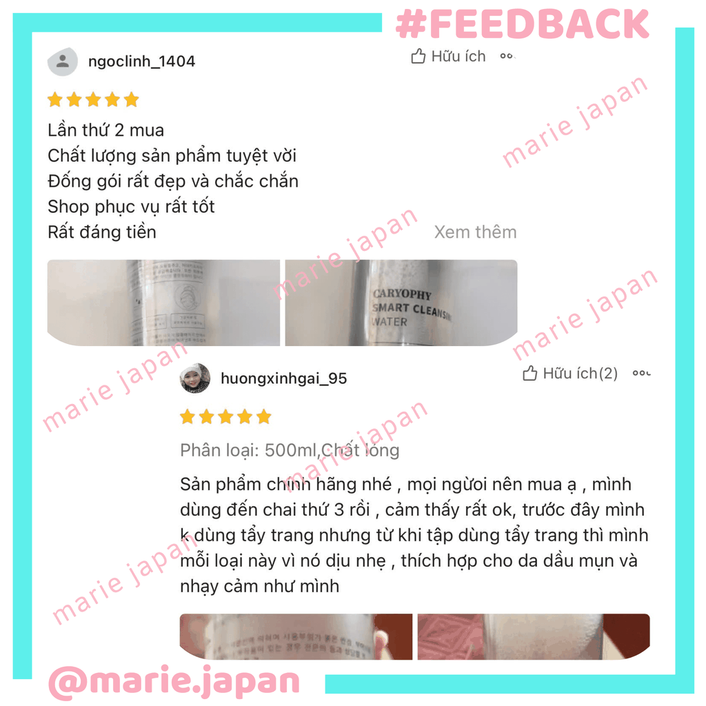 Nước Tẩy Trang Caryophy Sạch Sâu Giảm Mụn Da Nhạy Cảm Smart Cleansing Water Hàn Quốc 500ml