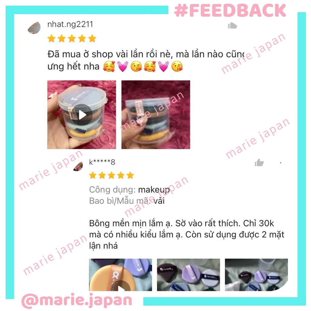 Hộp 7 Bông Phấn Trang Điểm Nhiều Màu Có Hộp Đựng