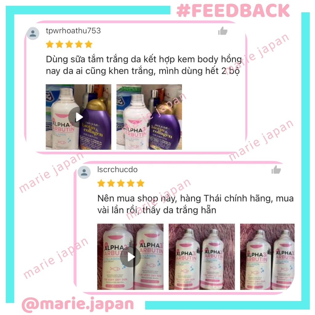 Sữa Tắm Alpha Arbutin Dưỡng Trắng Da Mờ Thâm 3 Plus Collagen Bath Cream Thái Lan 450ml