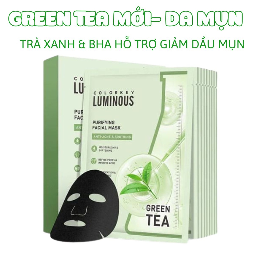 Mặt Nạ Colorkey Luminous Facial Mask Cấp Ẩm Sáng Da Giảm Mụn Hộp 10 Miếng