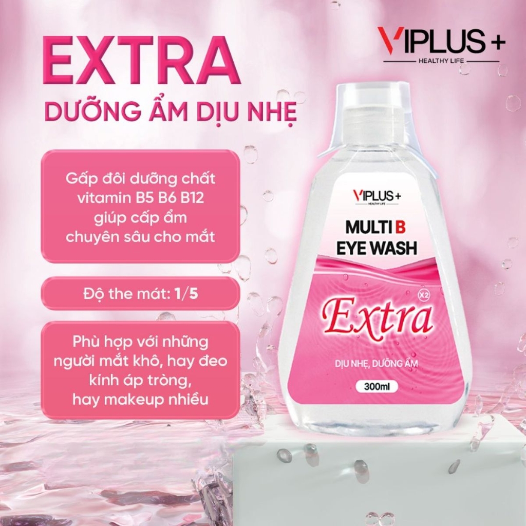 Nước Rửa Mắt VIPLUS+ Loại Bỏ Bụi Bẩn Dưỡng Ẩm Làm Dịu Mắt Multi B Eye Wash 300ml - TẶNG MẶT NẠ XÔNG HƠI MẮT