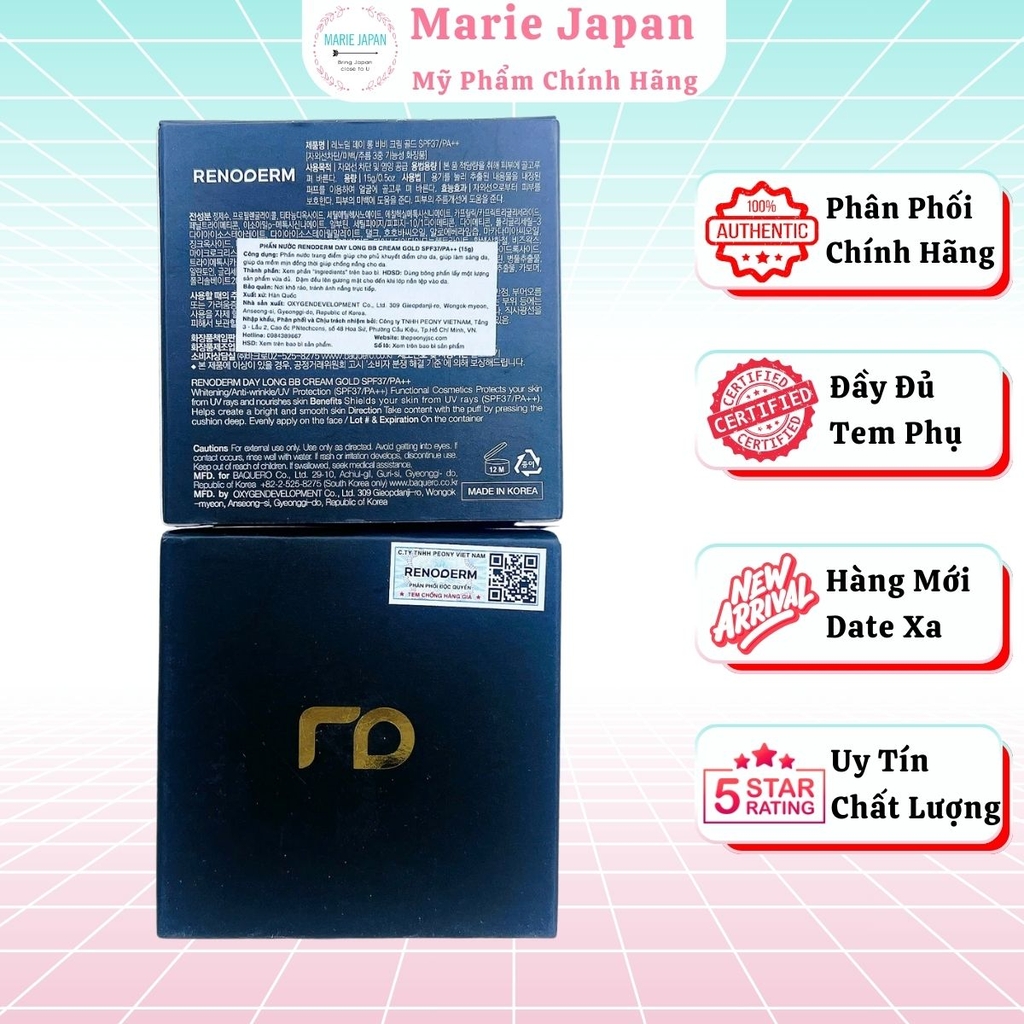 Phấn Nước Renoderm Chống Nắng Dưỡng Ẩm Nâng Tông Mềm Mịn Da DayLong BB Cream 15g