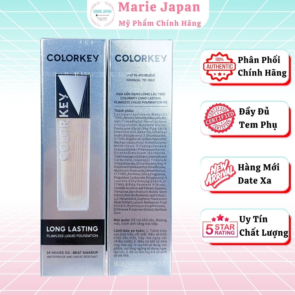 Kem Nền Colorkey Dạng Lỏng Kiềm Dầu Mỏng Nhẹ Mịn Màng Lâu Trôi Lasting Flawless Liquid Foundation 30g