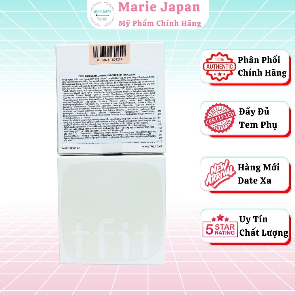 [MUA 1 TẶNG 3] Cushion Chống Nắng TFIT Mịn Lì Lâu Trôi Dưỡng Ẩm Tự Nhiên Layering Fit Cover Hàn Quốc