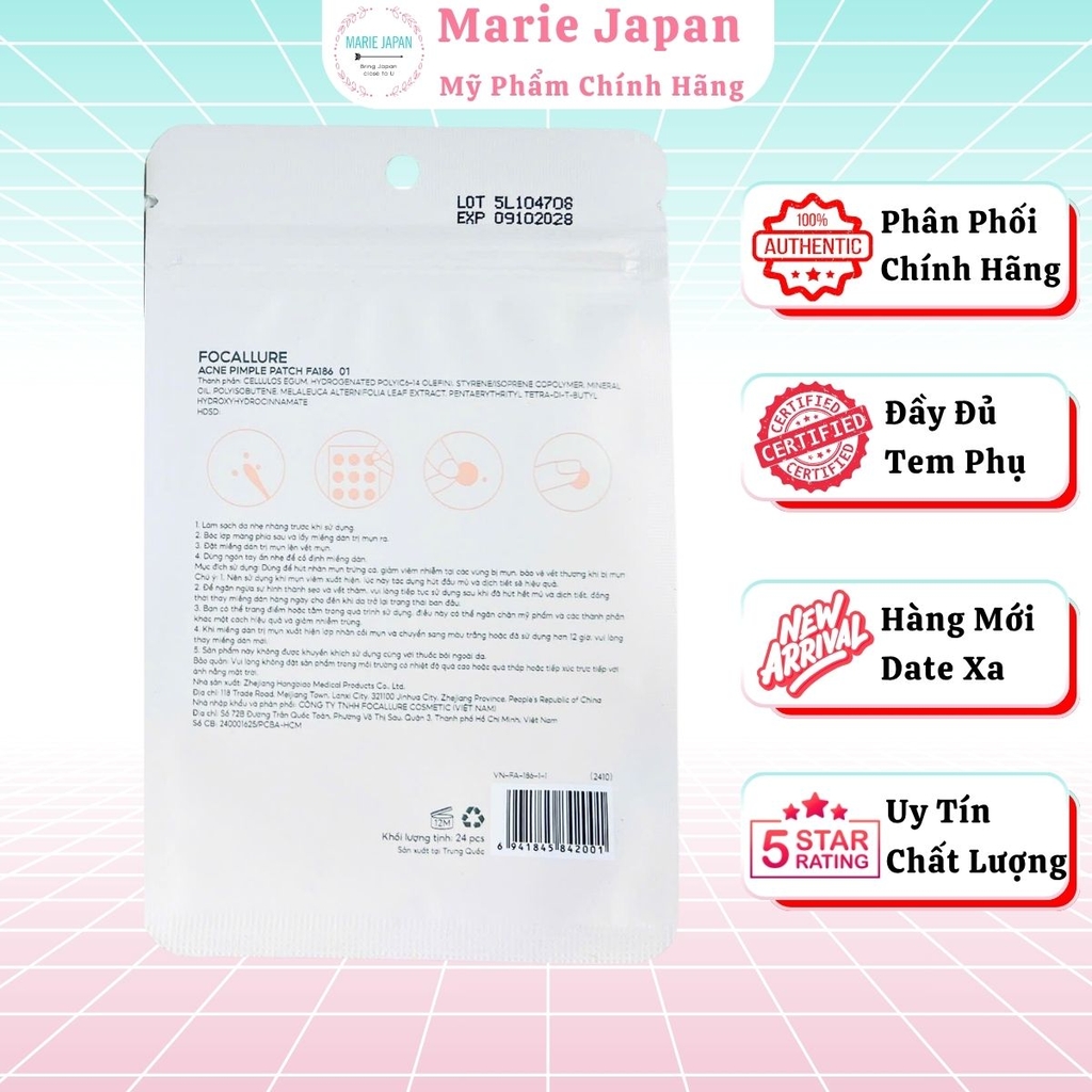 Miếng Dán Mụn Focallure Hỗ Trợ Giảm Mụn Kiểm Soát Dầu Chống Thấm Nước Acne Pimple Patch 24 Miếng