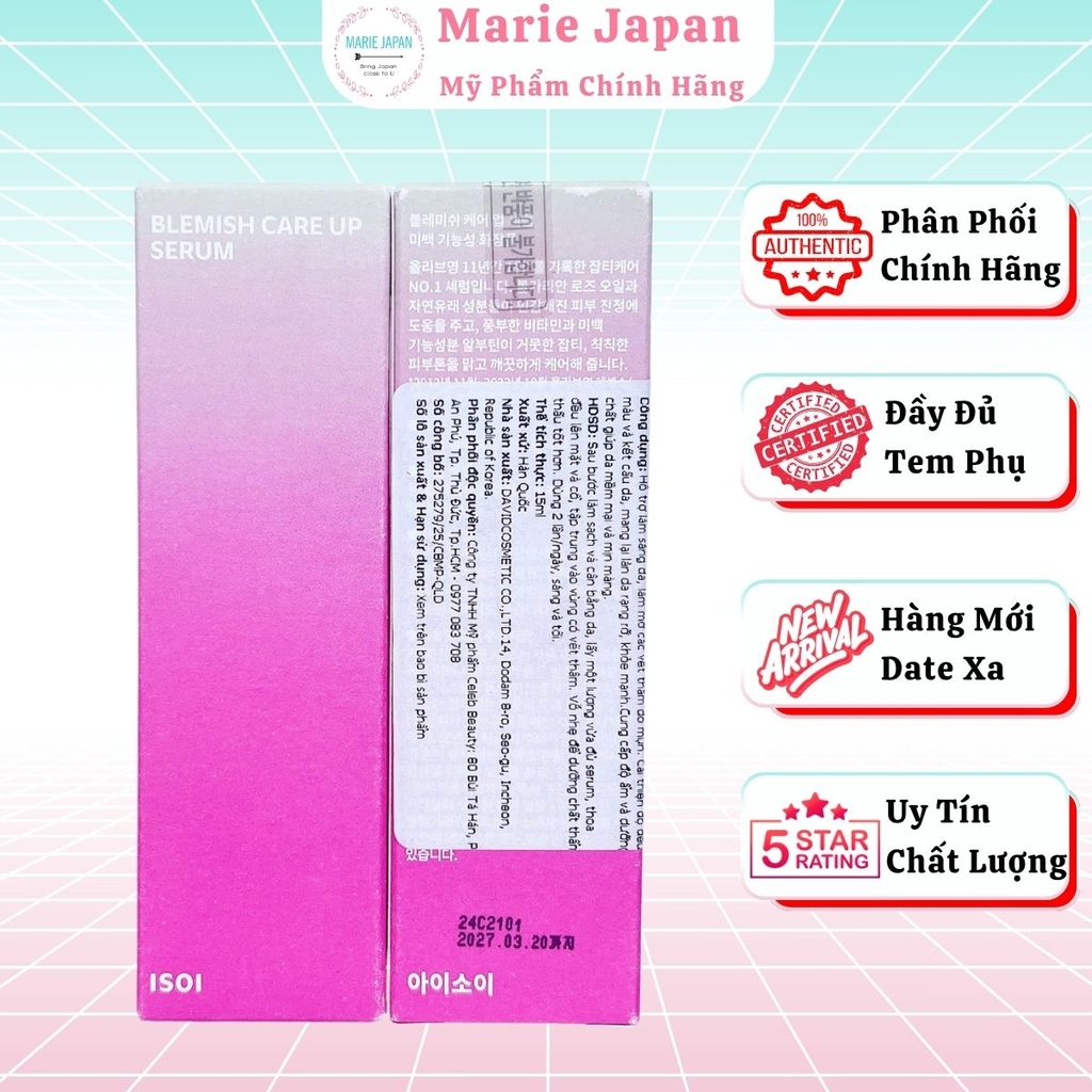 Tinh Chất ISOI Blemish Care Up Serum Dưỡng Sáng Da Mờ Thâm Làm Dịu Thâm Mụn Cho Da Nhạy Cảm Hàn Quốc