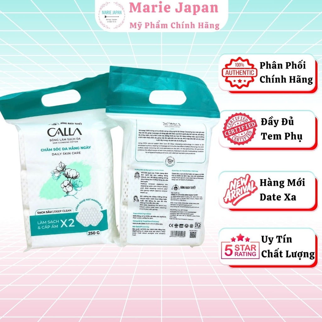 Bông Tẩy Trang Calla Bông Bạch Tuyết Siêu Mềm Mịn Sạch Sâu Cấp Ẩm An Toàn Cho Da