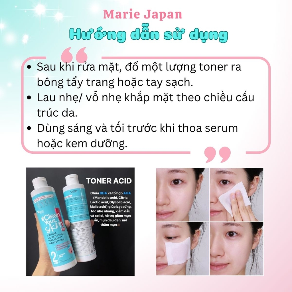 Nước Hoa Hồng Eveline Clean Your Skin Sạch Sâu Cân Bằng Da Ngăn Ngừa Mụn Hiệu Quả Ba Lan Chai 225ml