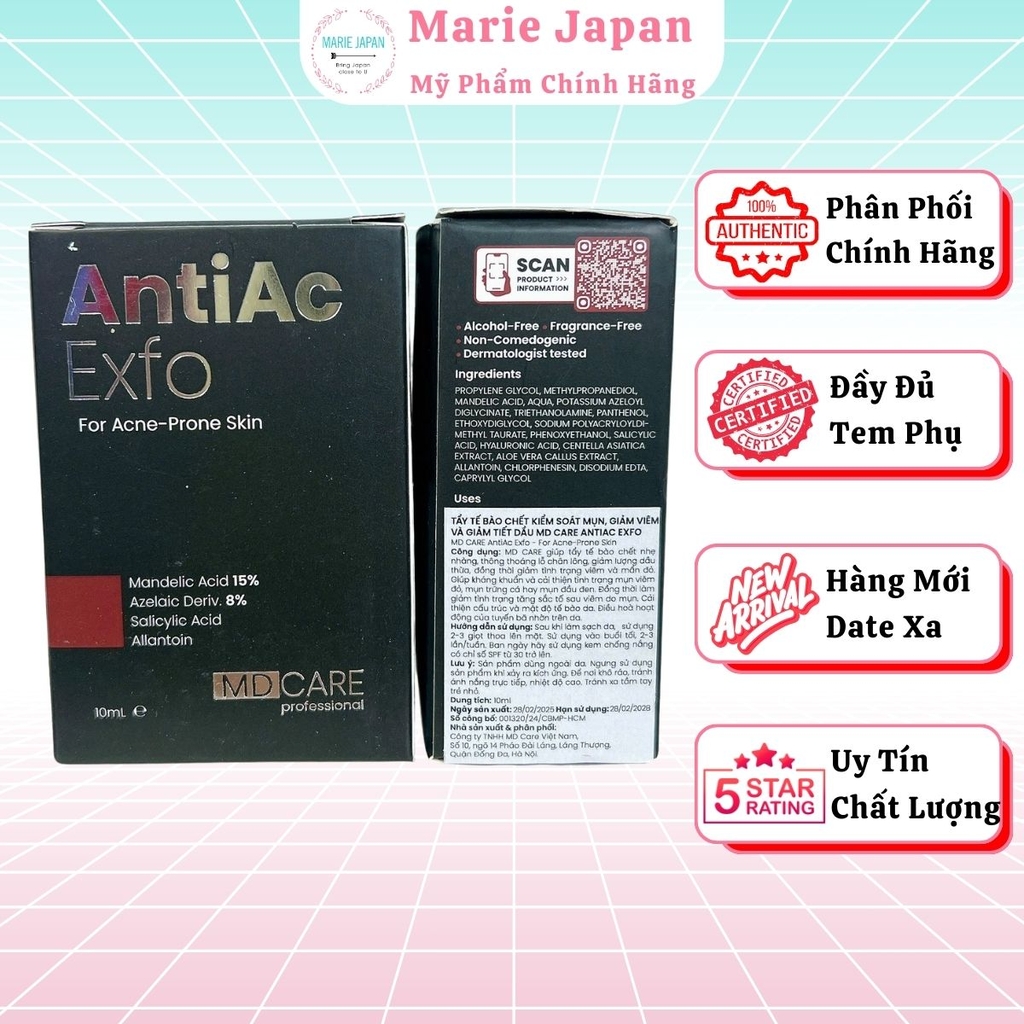 Tẩy Tế Bào Chết MD Care Exfo Mandelic 10% Sạch Sâu Cấp Ẩm Sáng Da Mờ Thâm 10ml
