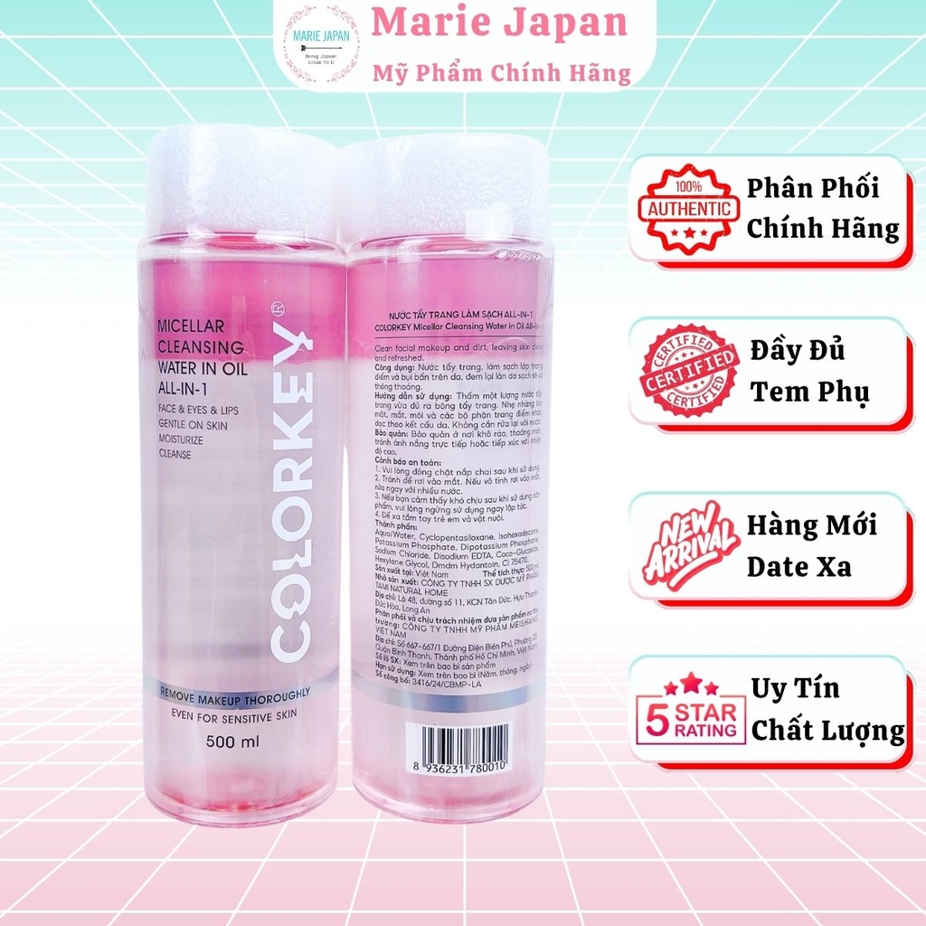 Nước Tẩy Trang 2 Lớp Colorkey Sạch Sâu Dưỡng Ẩm Dịu Nhẹ  Micellar Cleansing Water