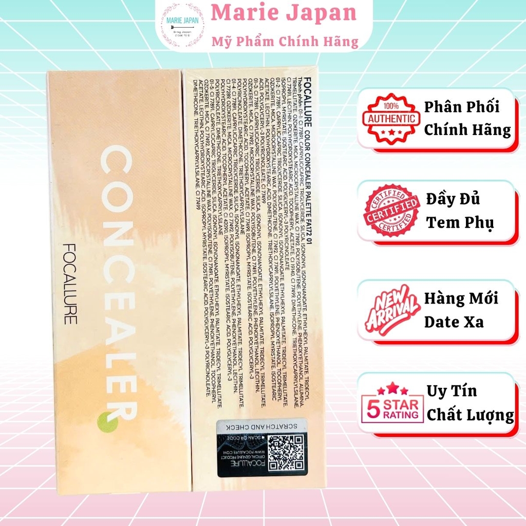 Kem Che Khuyết Điểm Focallure 5 Màu Mềm Mịn Che Phủ Tự Nhiên Lâu Trôi  Color Concealer Palette 4.3g