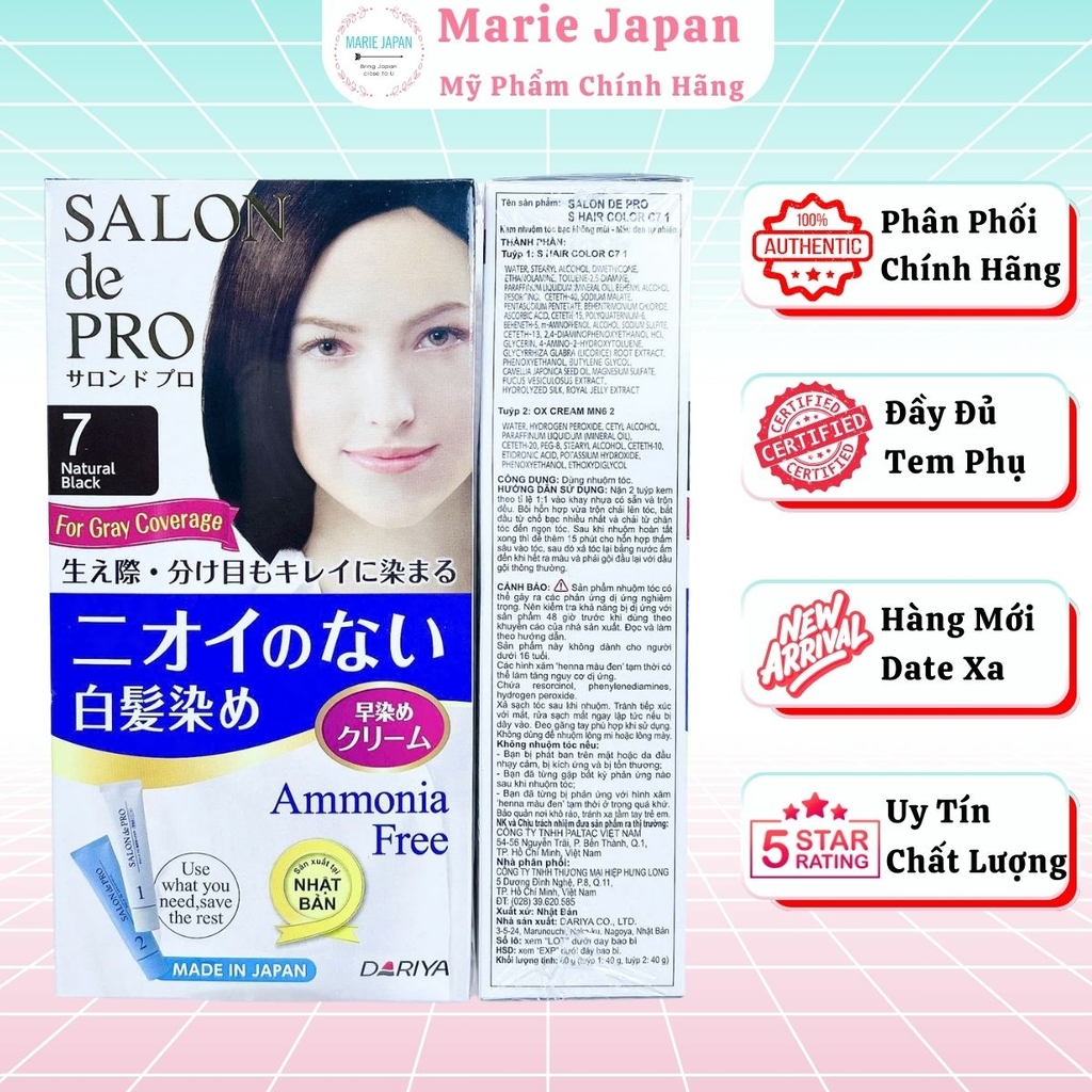 Kem Nhuộm Tóc Cho NỮ Salon De Pro Phủ Bạc Tự Nhiên Không Mùi Cao Cấp Nhật Bản 80G
